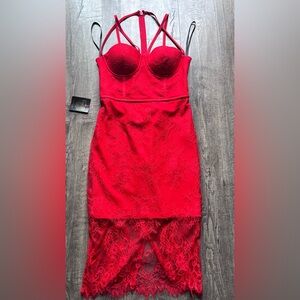 Bebe lace red dress, size 6, new
